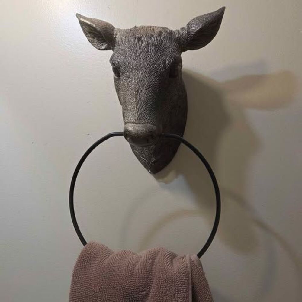 Black with gold shimmer Deer Head Towel Ring